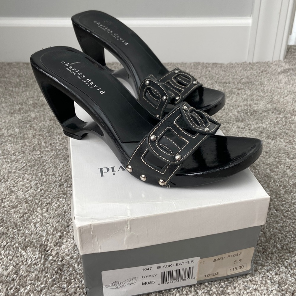 Charles David Black Leather Sandals Size 8.5